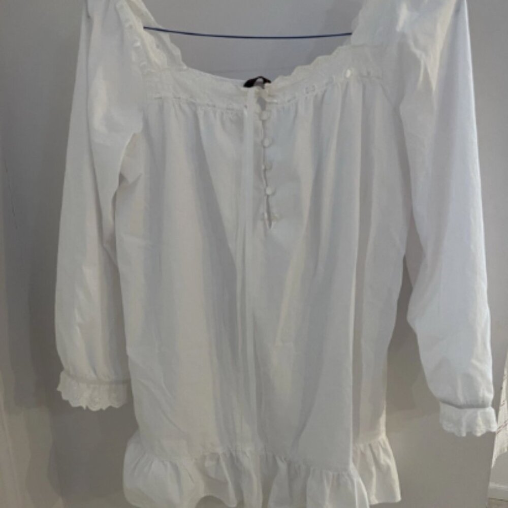 Women's Frilly Shirt 3/4 Sleeve White Size L